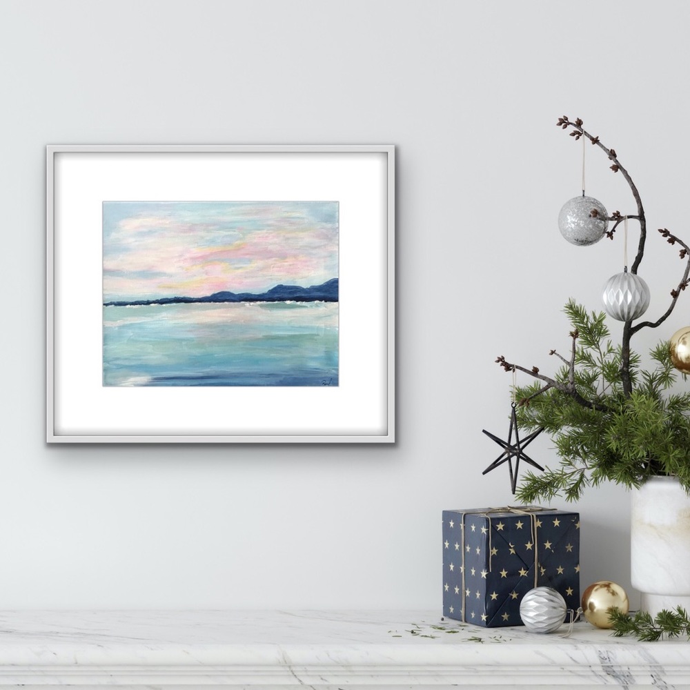 11 x 14”  original mountain ocean  abstract painting signed by artist